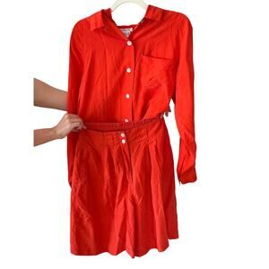 Talbots Red Orange 100% Silk Matching Long Sleeve Shorts Set -XS-M Sophisticated